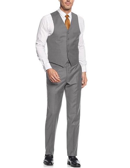 Gray 3 Pieces Suit Side Vented Suit