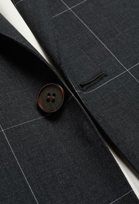 Men's Grey 2 Button Windowpane checkered check pattern Slim