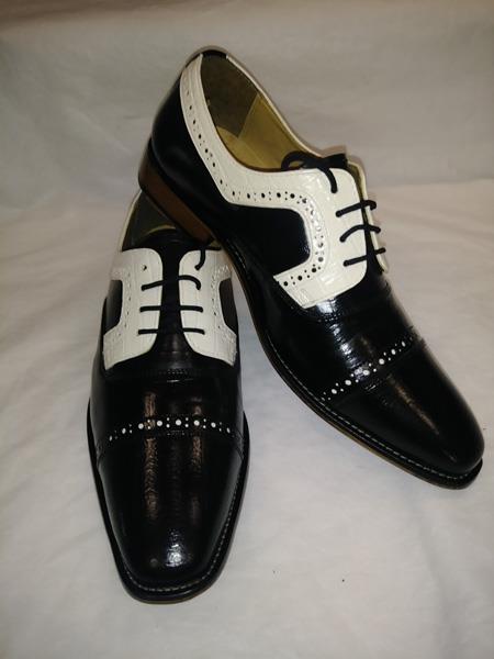 Mens Black White Two Tone Cap Toe Oxford Lace Up Quilted TUXXMAN Fashion Style 