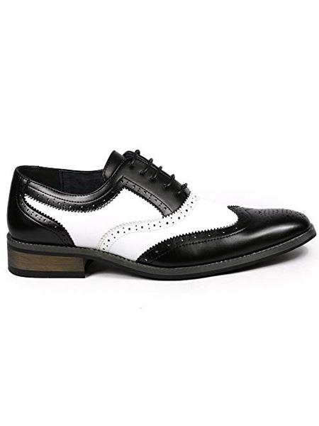 Black and Silver Two-Toned Oxford Wing Tip Dress Shoes TUXXMAN