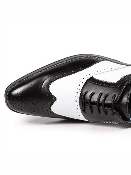 Black and Silver Two-Toned Oxford Wing Tip Dress Shoes TUXXMAN