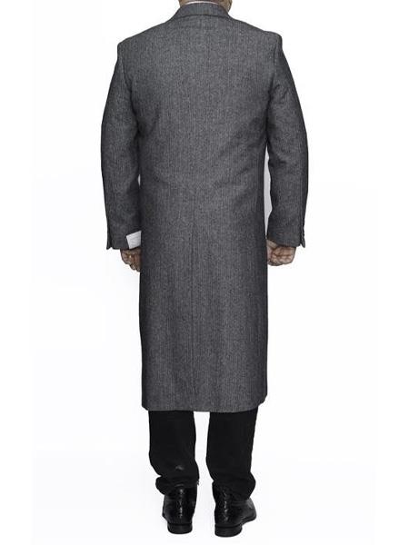 Men's Dress Coat Three Button Full Length Herringbone Gray