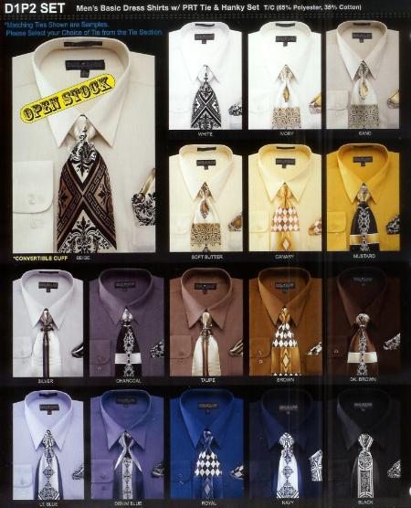 Select Your Size And Color Men's Fashion Dress Shirt With Tie And Handkerchief 