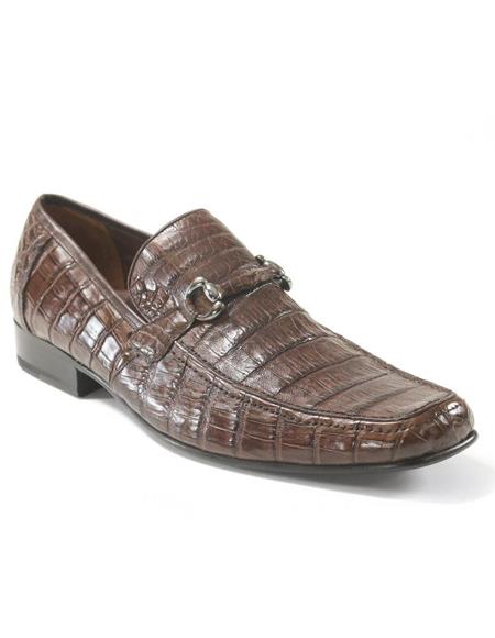 Men's Brown Genuine Caiman Crocodile Belly Shoes