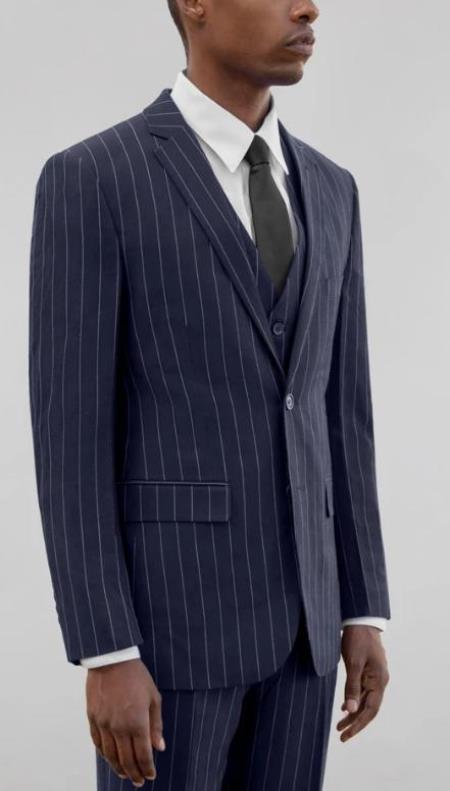 Single Breasted Wide Pinstripe Notch Lapel Two-Button Suit