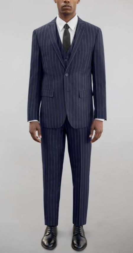 Single Breasted Wide Pinstripe Notch Lapel Two-Button Suit