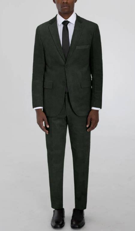 Mens Forest Green Corduroy Two Button Suit