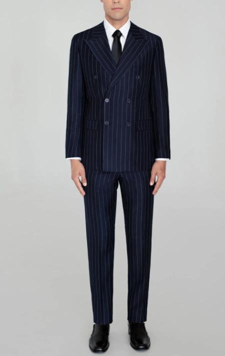 Men's Navy Blue Wide Pinstripe Double Breasted Suit