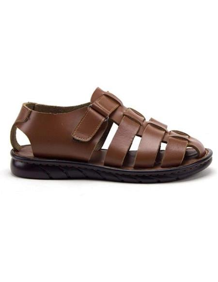 Men's Tan Closed Toe Rubber Sole Leather Sandals