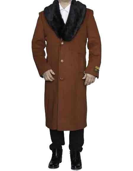 Men's Wool and Cashmere Overcoat With Fur Collar