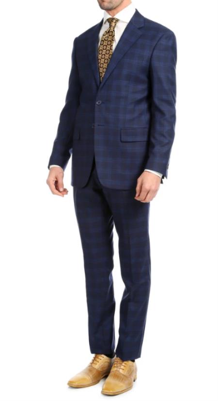 Mens 2pc Premium Slim Fit Suit Navy Blue