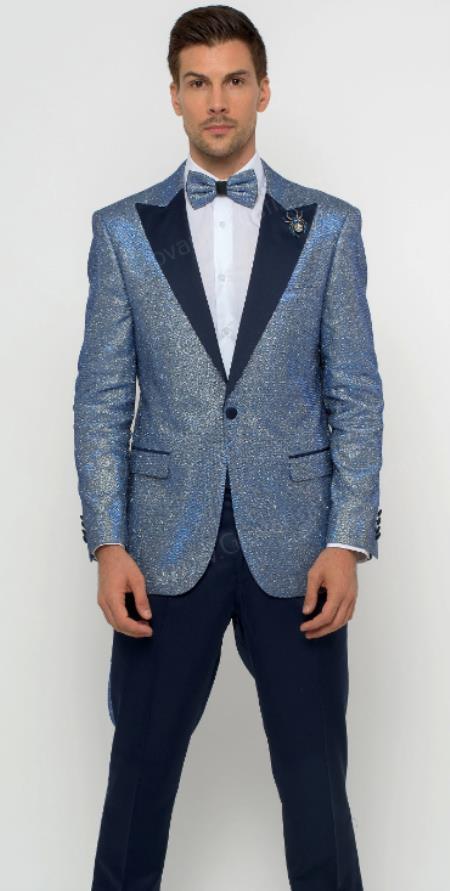 Baby Blue One Chest-Pocket One-Button Blue Tuxedo