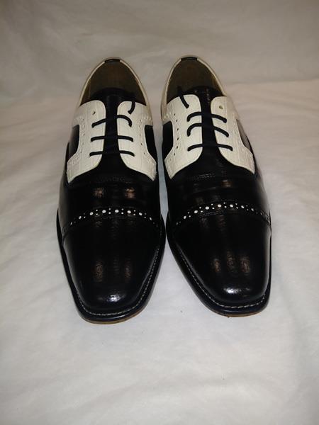 Mens Gangster Shoes Mens Two Tone Black & White Cap Toe Oxfo