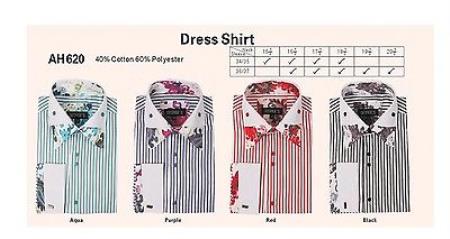Men's Stylish Floral Fashion Stripe Dress Shirt 4 Colors Style AH620 