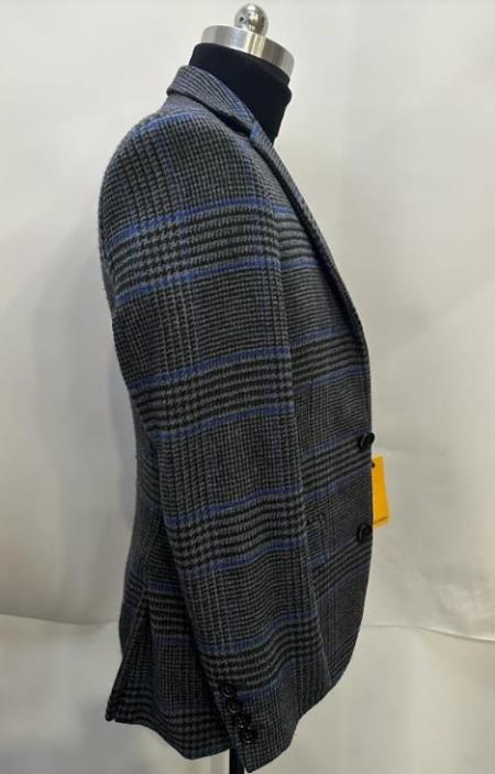 Cashmere and Charcoal Grey and Blue Blazer - Plaid Sport Co