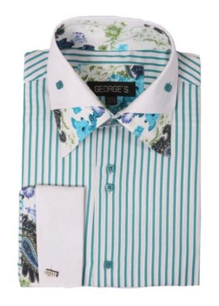 Men's Stylish Floral Fashion Stripe Dress Shirt 4 Colors Sty