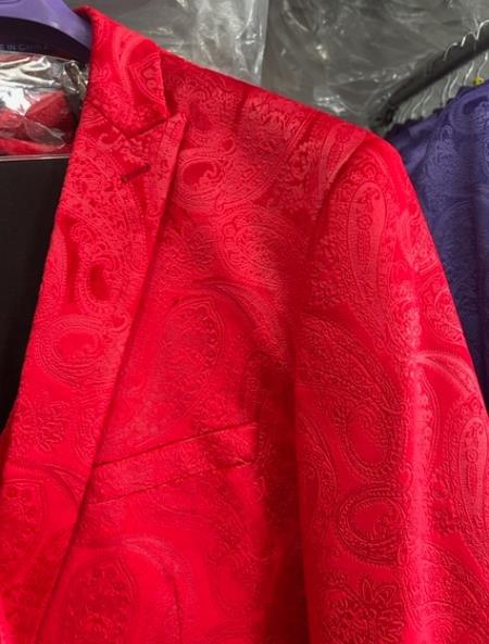 Mens Paisley Blazer - Floral Sport Coat - Red Sport Jacket