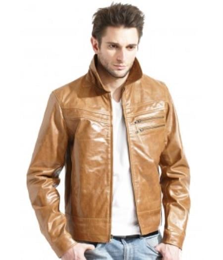 Men's Black Leather Zip Front Jacket - Cool