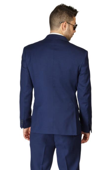Men's Navy Blue Slim Fit 2 Button Peak Lapel BeeHive Design