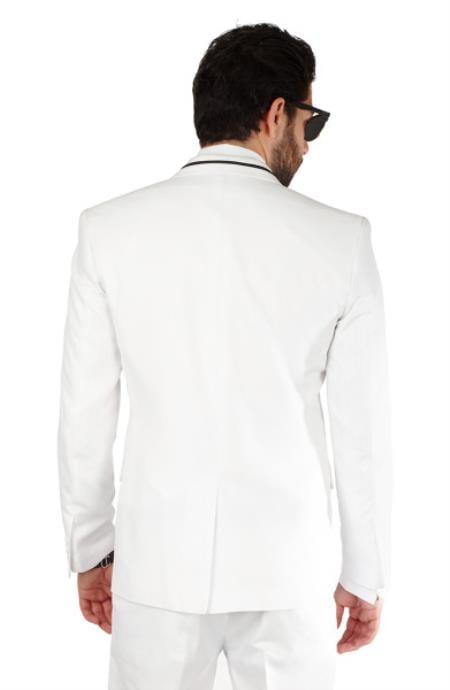 2 Button Trim Collar White Slim Fit Men Suit / Tuxedo With S
