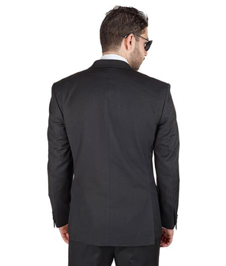 Slim Fit Cotton Blend Men Solid Jet Black Suit