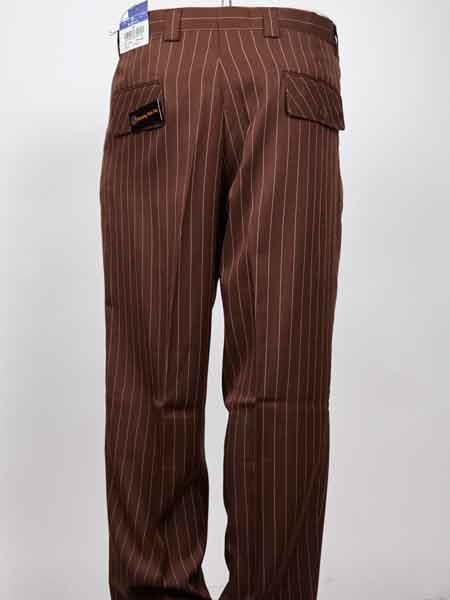 Madison Vintage Straight Chino Brown Striped Flat Front Pants NEW