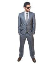  1 Button Peak Lapel Slim Fit Men Textured Suit Flat Front Pant