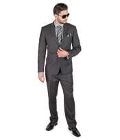  Slim Fit 2 Button  Double Vented Men Charcoal Grey Suit -