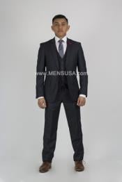  Button Notch Lapel Sharkskin Textured Pattern Tapered Fit Suit Slim Fit With Vent Charcoal Online Discount Fashion