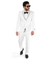  2 Button Trim Collar White Slim Fit Men Suit / Tuxedo With
