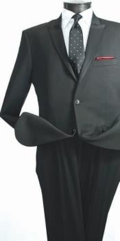  Single Breasted Mens 2 Piece Slim Suit - Narrow Peak Lapel Black