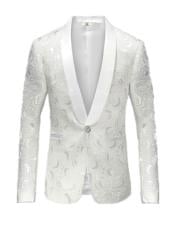  Nardoni Brand White Paisley Shawl Collar Tuxedo Dinner Jacket & Mens Blazer Sport Jacket
