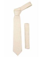  Geometric Design Beige Necktie With Handkerchief Set - Mens Neck Ties -