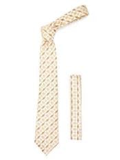  Polkadot Stripe Fashionable Necktie With Handkerchief Set Beige- Mens Neck Ties -