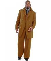  Three Piece Vested Double breasted Jacket with Wide Leg Pants Tan ~ Beige