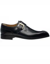  Ferrini Mens French Calfskin Monk Strap With Buckle Bicycle Toe Black World