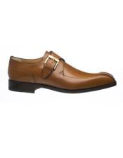  Ferrini Mens Bicycle Toe Brown French Calfskin Gold Tone Monk Strap Shoes-