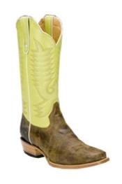  Mens lime mint Bison Leather D-Toe Boots 