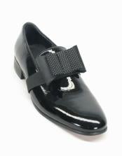  Mens Fashionable Carrucci Black Patent Bow Lace Up Style Black Dress Shoe