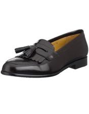  Black Slip-on Italian Calfskin Tassle Loafers Leather Shoes Authentic Mezlan Brand