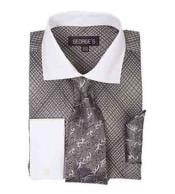  Mini Plaid/Checks French Cuff Black With Tie And Handkerchief White Collar Two