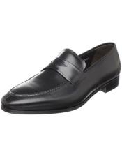  Black Italian Calf Slip-on Split Toe Penny Loafer Leather Shoes Authentic Mezlan Brand