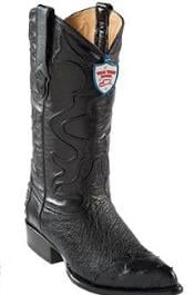  Wild West Black J-Toe Smooth Ostrich Wing Tip Cowboy Boots - Botas