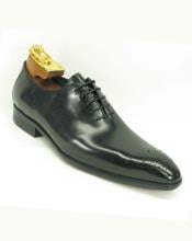  Mens Black Leather Perf Lace Up Style Fashionable Carrucci Black Dress Shoe