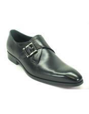 Mens Carrucci Fashionable Black Monk Strap Buckle Leather Stylish Dress Shoe- Mens