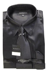  Cheap Sale Mens New Black Satin Dress Shirt Combinations Set Tie Combo Shirts 