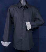  Long Sleeve ~ Fancy Cuff Pattern ~ Buttoned Collar Cotton/Poly Mens Slim
