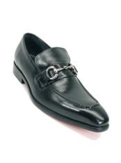  Mens Black Fashionable Carrucci Slip On Style Black Dress Shoe With Silver