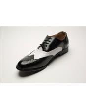  Two Toned Black ~ White Lace Up Wingtip Style Dress Oxford Shoes Perfect for Men