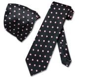  w Lt PINK Polka 

Dots NeckTie Handkerchief Matching Tie Set 